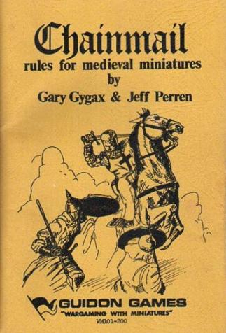 <i>Chainmail, Rules for medieval miniatures</i>, by Gary Gygax and Jeff Perren, edited by Guidon Games (1971)