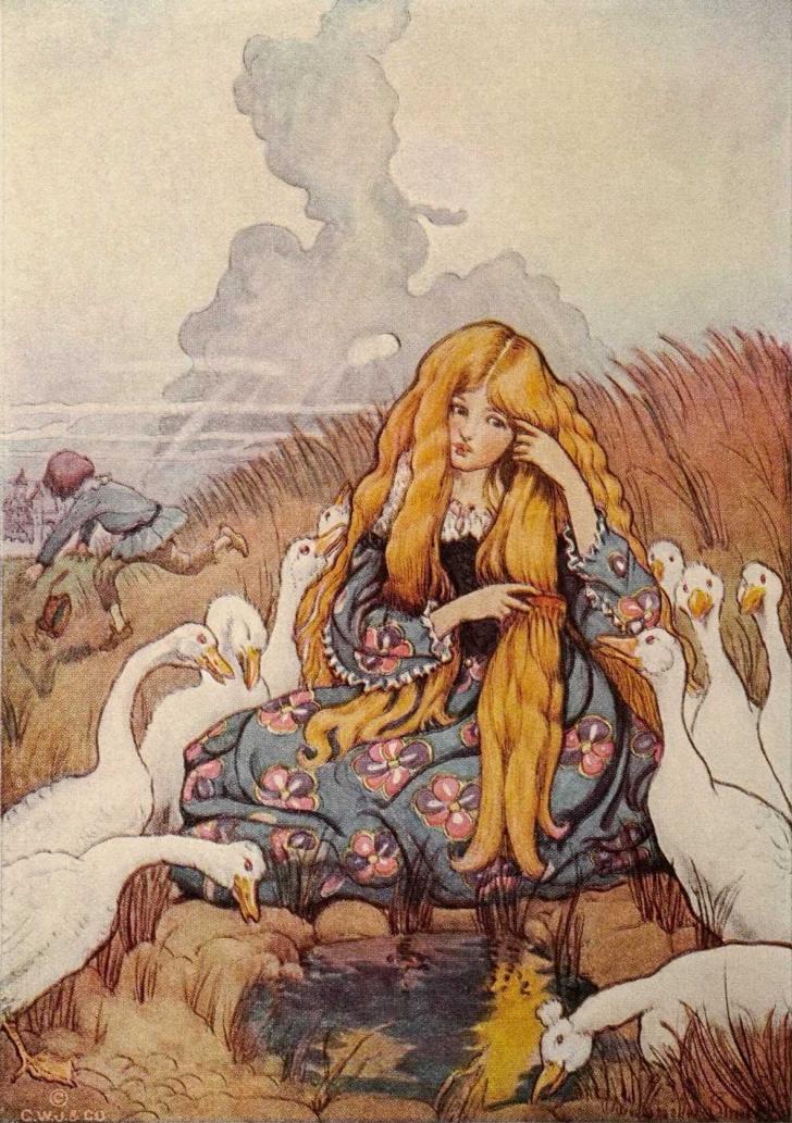 The Goose Girl, <i>The golden bird, and other stories</i>, </br>written by the Grimm's brothers and illustrated by Wuanita Smith (1922)