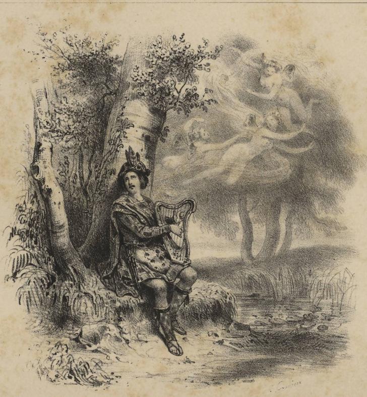 <i>The Minstrel</i>, drawing by François Grenier and Jules Davod, lithography by Joseph-Rose Lemercier 