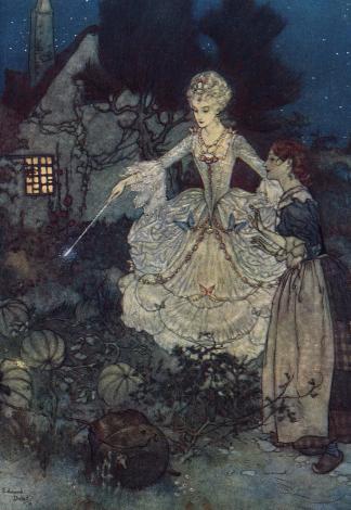 Cinderella and her fairy-godmother in the vegetable garden, Edmond Dulac (1915)