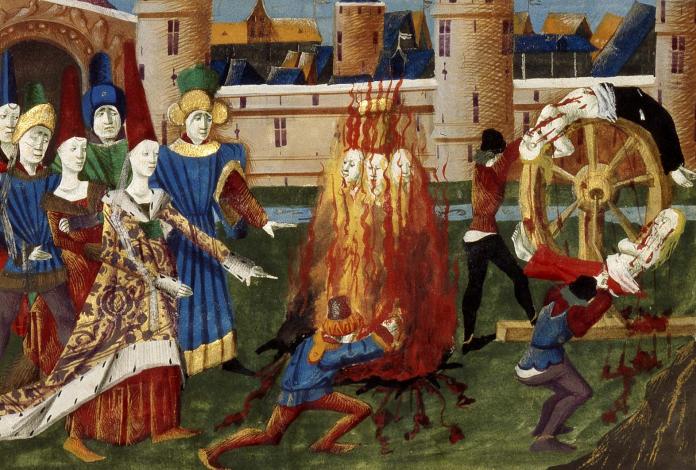 Frédégonde faisant tuer les sorcières, Grandes Chroniques de France (1450-1475)