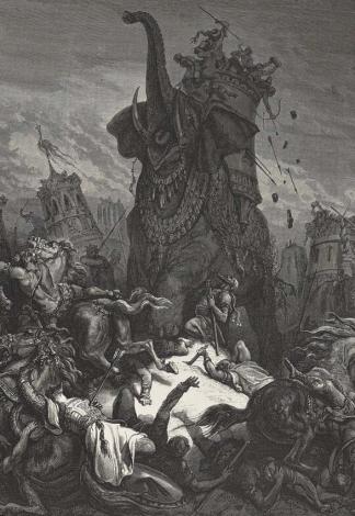 The death of Eleazar Machabee, <em>The Holy Bible</em>, par Gustave Doré (1866)